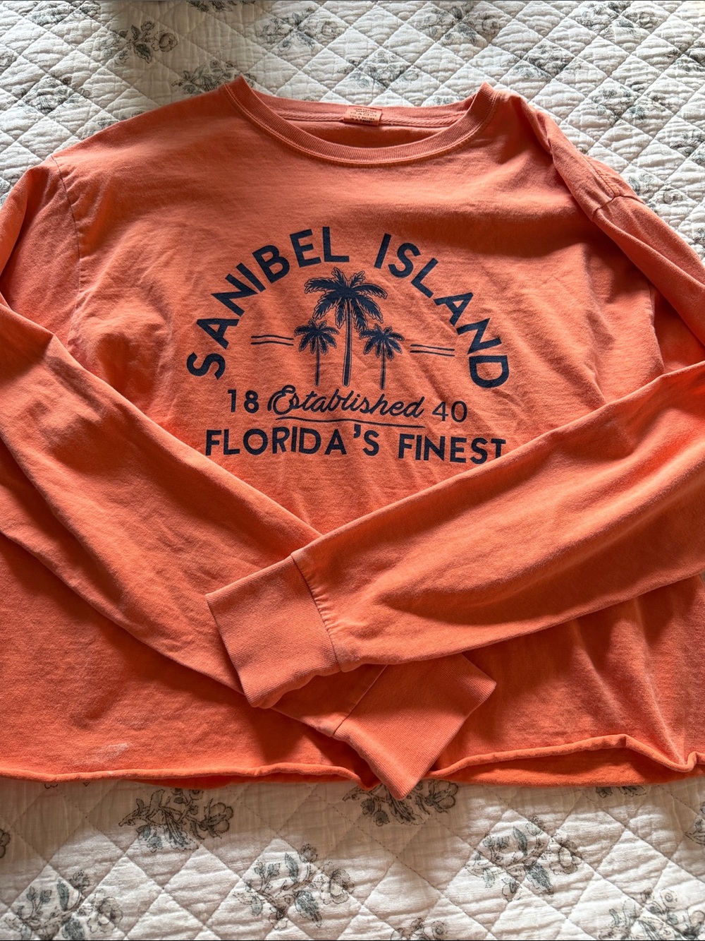 Blue 84 Coral Orange Sanibel Island Long Sleeve Tee with Navy Graphic